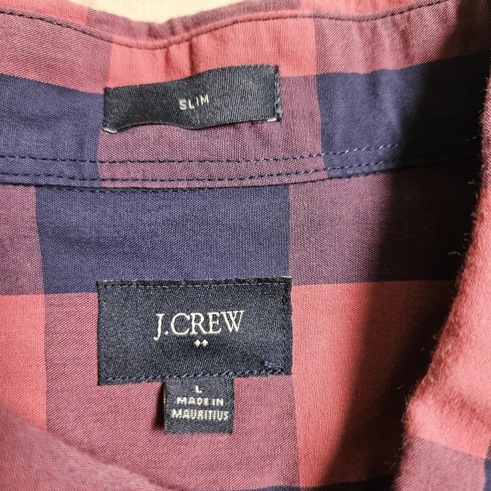 J.CREW Men's Slim Fit Shirts Bundle Of 2 Size Large Plaid‎ Gingham Buffalo Check